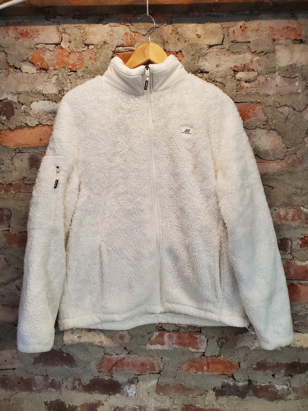 New Balance Womens Sherpa Fleece Jacket L White Mock Neck Warm Outerwear